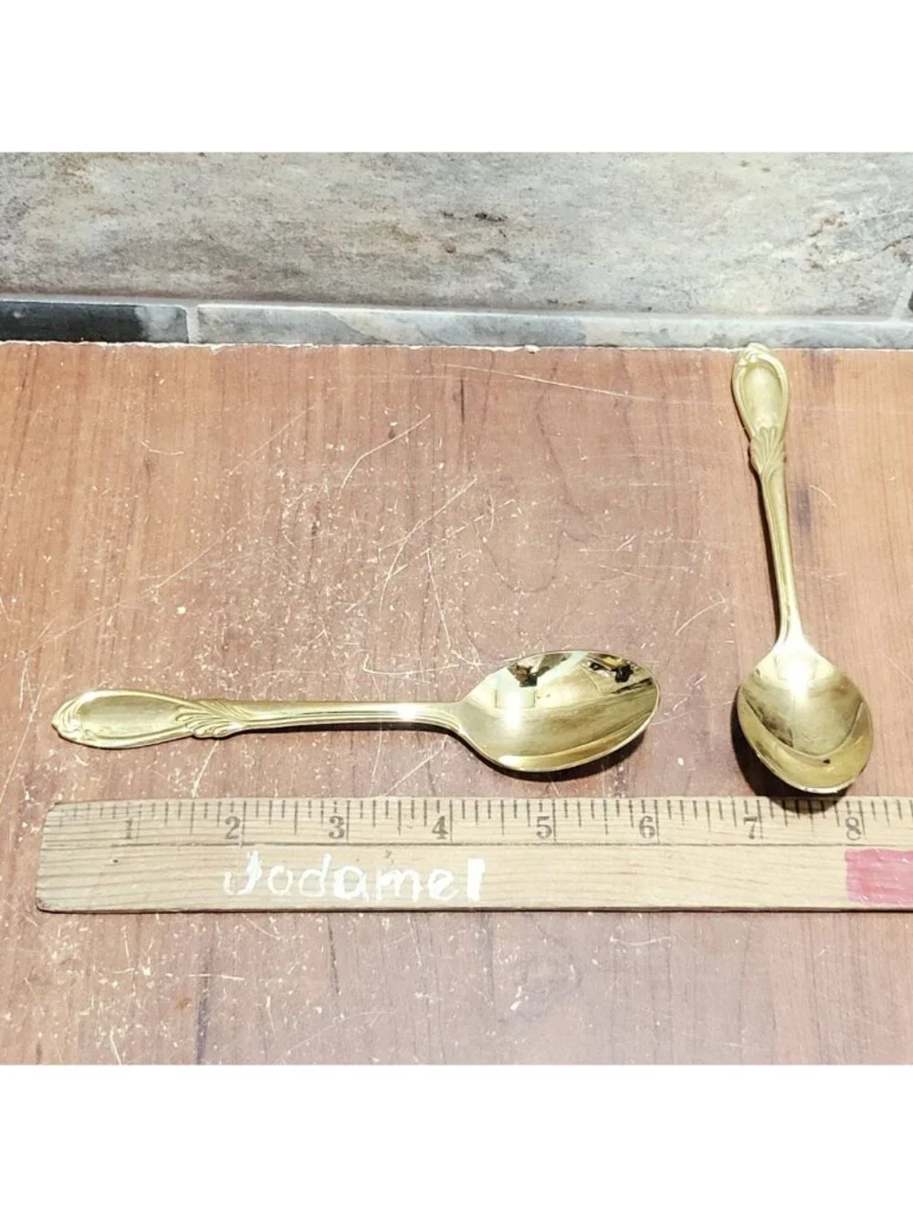 12 Piece Gold Electroplated Teaspoons Classic Plume Marked Stainless Steel Korea
